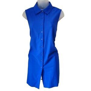 NWT ALFANI Women Tunic SZ S Cobalt Sea Blue Slit Button Down Oversize Sleeveless